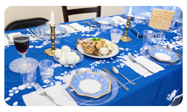 A table set for the Passover Seder